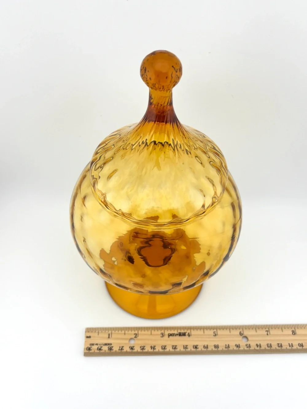 Vintage Amber Empoli Glass Circus Tent Design Covered Candy Dish